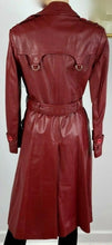 Load image into Gallery viewer, Leather Coat Spy Trench Belted Fit and Flare Deep Red Small Small Hardware Double Breasted Petite